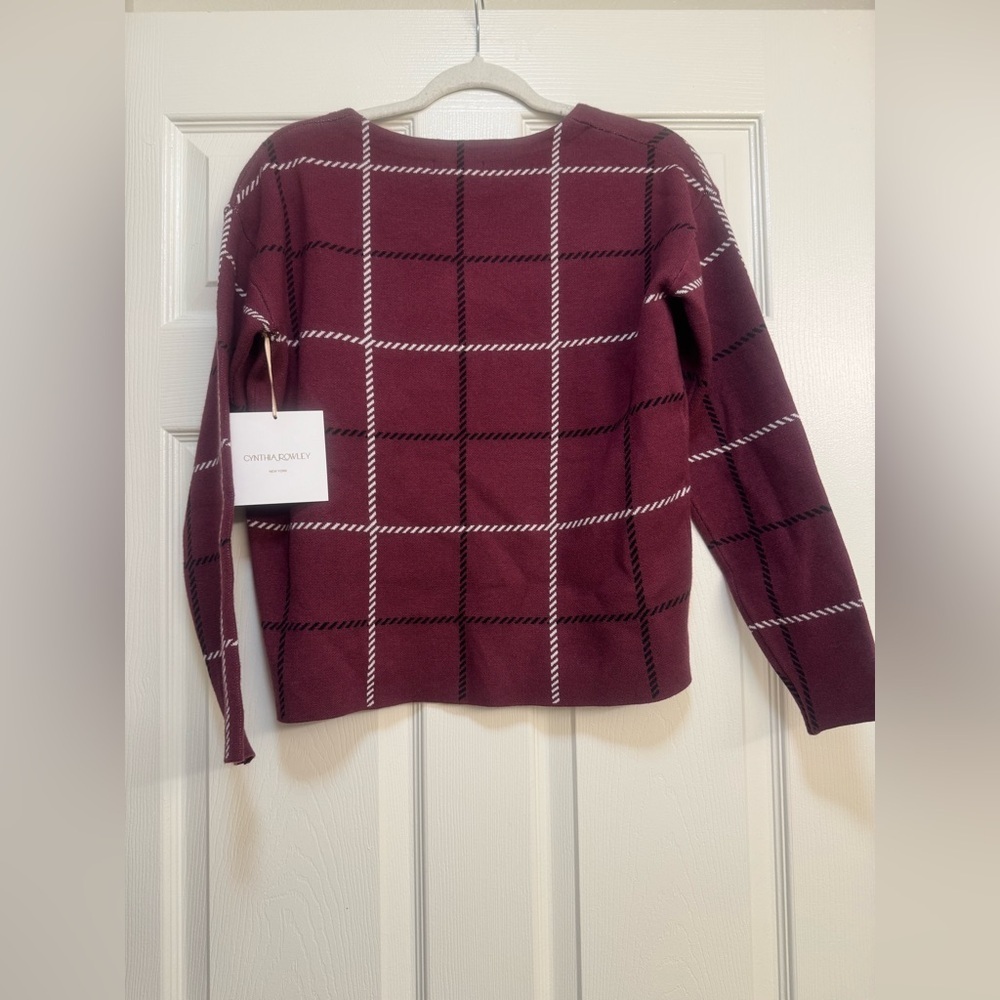 Cynthia Rowley Pullover Maroon Checkered Sweater - Picture 6 of 10